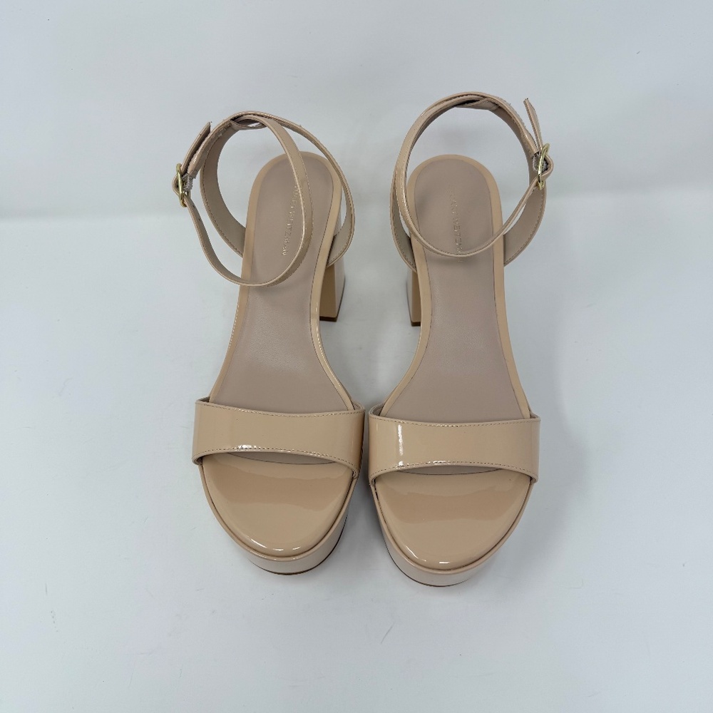 New Stuart Weitzman Gala Patent Leather Sandals Golden Beige Sz 10 - Picture 8 of 14